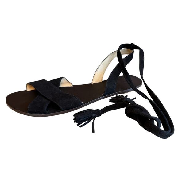 J Crew Ankle Tie Leather Suede Gladiator Sandals Black 8 - Picture 3 of 5